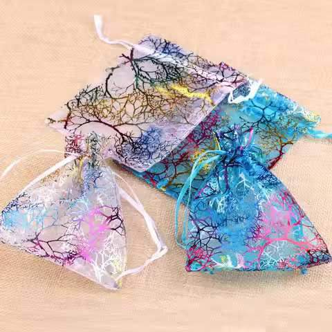25pcs/50pcs Big Organza Gift Bags 15x20/17x23/20x30cm Tree Pattern Jewelry Packaging Bag Wedding Chr