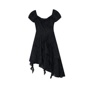 Dream Seven77 French Tea Break Dress Women Summer New Style Lace Trim Irregular Slim Short Dress Str