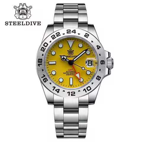 STEELDIVE Official G M T SD1992 Sports Watches 4 Hands NH34 Movement Blue Luminous Saphire Glass Div
