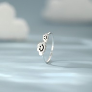 S999 Pure Silver Cute Cloud Smiley Face Ring Female Simple Korean Fashionable Chinese Style Design H