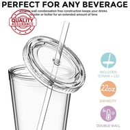 1Pc 500ml Double-walled Ice Cold Drink Coffee Tea Cup Iced Mug With Travel Smoothie Straw H9H4