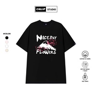 Oversize ChillUp Studio BST53 T-shirt with Mountain Print Soft Cotton for Men and Women Loose Sleeve