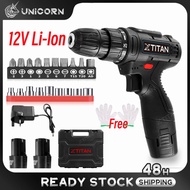 XTITAN 12V Li-Ion Rechargeable Cordless Drill Cordless Driver Drill Hand Dril 2-Speed Power Tool + L