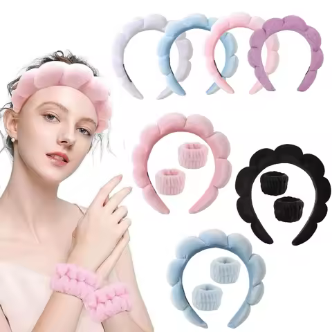 Fashion Microfiber Washing Wristbands Scrunchies Puffy Headband Spa Bubble Headband for Washing Face