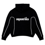 ZODIAC - Black Aquarius Reflective Double Zipper Boxy Hoodie