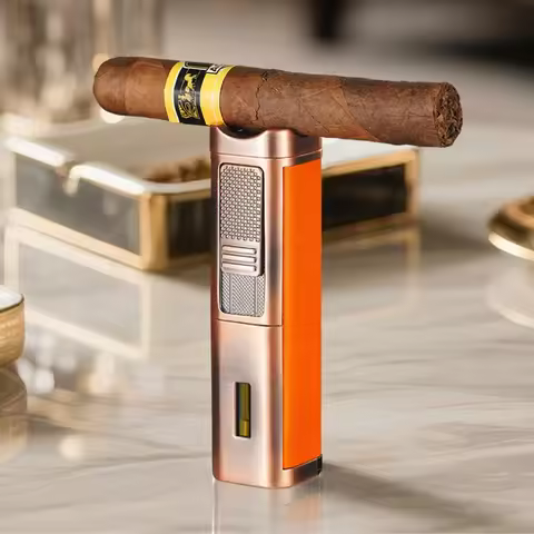 New 4-in-1 Three-prong Direct-injection Blue Flame Lighter Multi-functional Direct-injection Cigar L