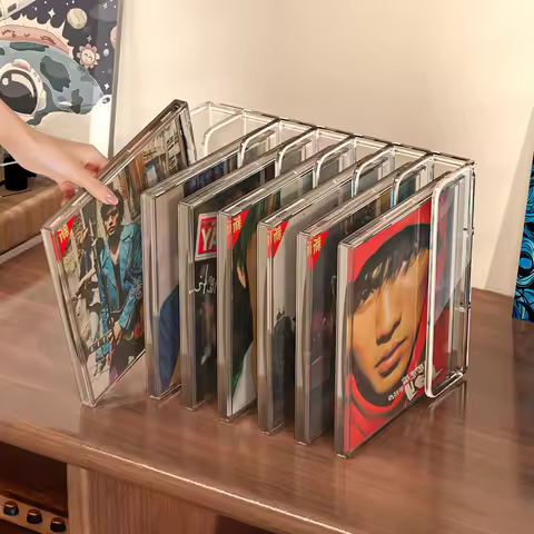 CD Disc Box Display Stand Acrylic Grid Desktop Recording Tape Disc Vinyl Record Album Storage Displa