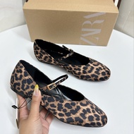 ZA*RA Leopard print French flat bottom suede square head Mary Jane womens shoes new spring evening s