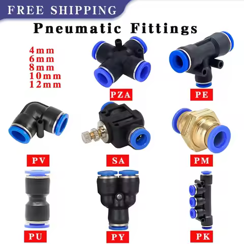 10/50/100/500PCS Pneumatic Quick Connect Fitting PM/PZA/PK/SA/PU/PV/PY/PE, OD 4/6/8/10/12mm, Plastic