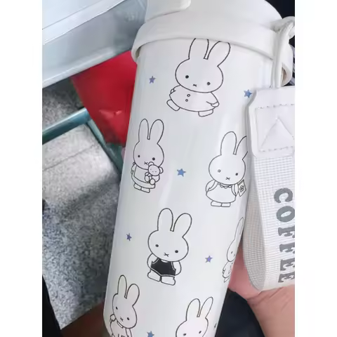 Miffy Kawaii Insulated Coffee Cup 316 Stainless Steel Dual Drink Thermos for Car & Travel Large Capa