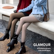 Women's fleece-lined and thickened black leggings, faux sheer tights, skin-like tights.