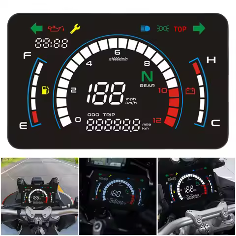 LED Digital Motorcycle Speedometer LCD Screen Full Digital Speedometer Meter Adjustable Digital Mete