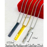 Stainless Bar Necklace CubeChain 22inch Gold black White Pendant 0.2 1.5 4cm 0.5cm weight 10gram