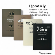Vở ô ly B5 200 trang HUERARUMO gáy khâu chỉ bước dài dấu ngoài giấy cao cấp định lượng 80gsm