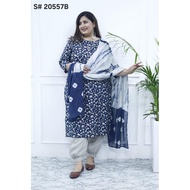 [Ready SG Stock 5 Colors- Size 3XL to 6XL] Soft Self Shine Musline Cotton Plus Size 3 Pcs Punjabi Su