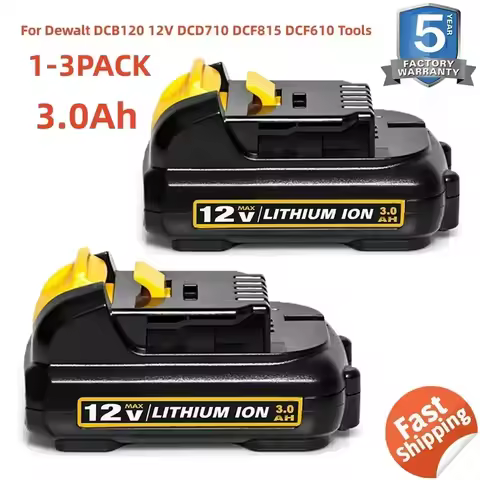 1-3Pack 10.8V/12V Replacement for Dewalt DCB120 Lithium-ion Batteries 12V 3.0Ah Battery DCB123 DCB12