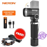 NICRON Flashlight B74e/B74uv/B74T/B74plus Handfree Dual Fuel 90 Degree Twist LED light With Rotary C