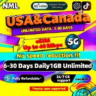 USA & Canada eSIM 5G 6-30 Days Daily1GB Unlimited Data eSIM USA & Canada UTC+0