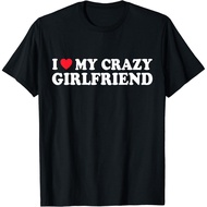 Men's cotton T-shirt I Love My Crazy GF Girl Boy Couple Valentines Day Girlfriend T-Shirt Men Clothi