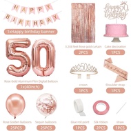 50th Birthday Decorations Women, Happy 50th Birthday Banner, Crown, Sash, Cake Topper and Number Bal