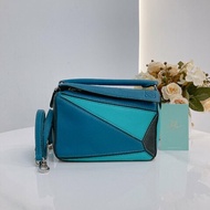 MS0682 Loewe 羅意威 迷你 拼圖包 牛皮 手提 斜背 單肩 黑色 綠色 藍色 銀扣 Mini Puzzle Bag Calfskin Blue,Green and Black X PHW