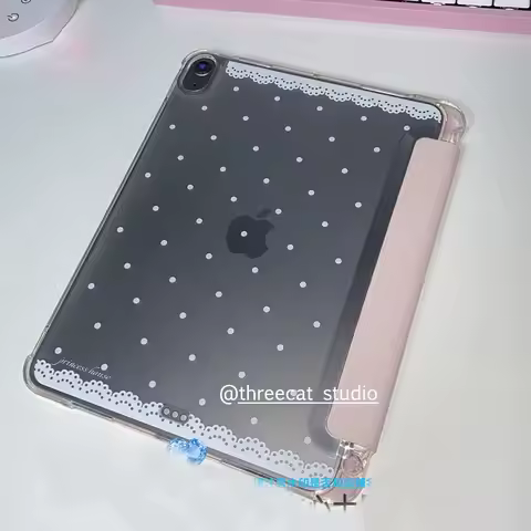 Lace Pink Polka Dot For iPad Case iPad Air 4 5 6 Pro 11 12.9 13 M4 10.9 10.2 Mini 7 6 Smart Y folded