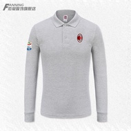 เสื้อโปโลคอตั้ง AC Milan เสื้อผ้ากีฬาชาย แขนยาว ฤดูใบไม้ร่วง/ฤดูหนาว สำหรับนักเตะฟุตบอล เสื้อโปโลคอต