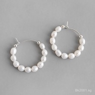 Rice Beads S925Versatile Silver Beaded Earrings INS Feminine Freshwater Pearls ET344Pure Silver Kore