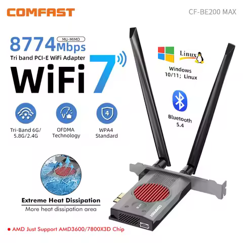 COMFAST Wifi 7 Intel BE200 Pci Express Wifi Card 8774M Adaptador Wi Fi Antenna BT5.4 6ghz WPA4 Heat 