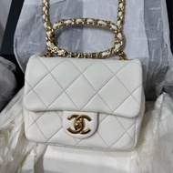 Chanel 白色 金扣 把手 鏈條包 側背包