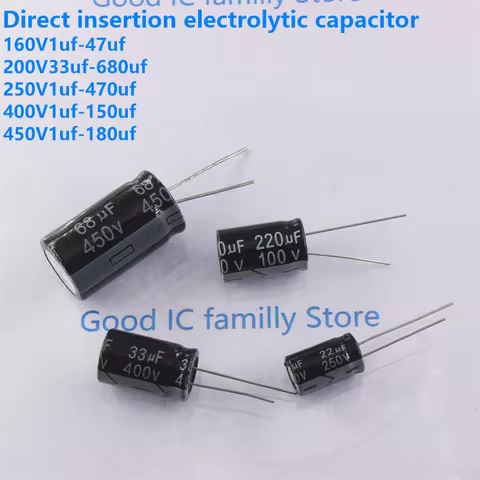 DIP electrolytic capacitor 160V200V250V400V450v 1UF 2.2UF 4.7UF 10UF 22UF 33UF 47UF 68UF 100UF 150UF