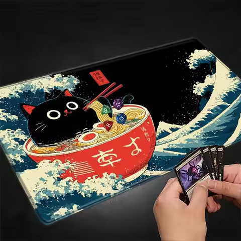 Cat Ramen Storm Ocean Magic Party Game Mat Durable Rubber for MTG&TCG Games 35X60cm Mouse Pad Office