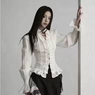 BA032 Sexy Lady's Style Long Sleeve Pleated Shirt with Ruffled Hem