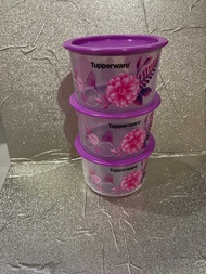 ready stock - tupperware purple flower one touch container 600ml 3pcs