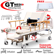 WCB-0522 GT MEDIT GERMANY 8 Function Double Crank Turn Hospital Nursing Wheelchair Bed Mattress Infusion Commode Katil