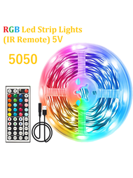 1入組【資料線供電型】44按鈕rgb Led燈條套裝 5050-5v防水,適用於臥室、電視、居家和diy裝飾,含紅外線遙控器