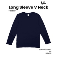 Kaos Vneck Polos JIPCLO Biru ITB Cotton Combed 30S Wanita Tshirt Oblong Premium Cewek Lengan Panjang