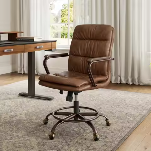Home Office Chair Ergonomic Desk Chair, Comfortable Office Chair Leather Executive Chair Mid Century