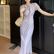 Lovito Elegant plain bow dress for women LNE67425