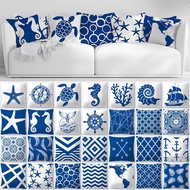 Decorative Pillows Sea Horse Turtle Cushion Blue White Cushion Cover