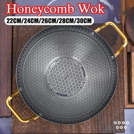-Ready Stock- Honeycomb Wok  Round Bottom Non Stick Stainless Steel Wok Kuali Hitam Masak Tak Meleka