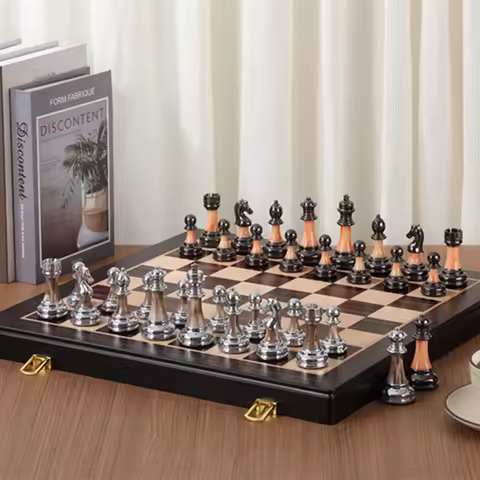 Large chess set 45cm/ 17.7-inch wooden chessboard, high-end electroplated + acrylic chess king, 9cm/