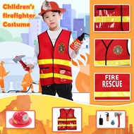 Fireman Vest Costume for Kids Boys Girls Halloween Cosplay Activity Day Firefighter Career Suit 6pcs