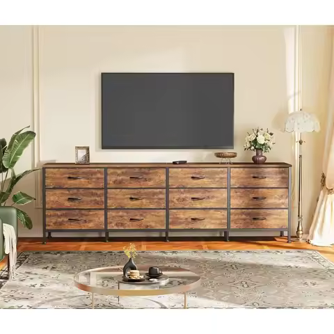 70 Inch Dresser for Bedroom, for 65, 75, 80 Inch TV, 12 Fabric Drawer Long Dresser,for Bedroom, Larg