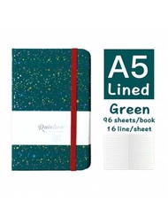 1 cuaderno de notas práctico y sencillo con cubierta verde arcoíris iridiscente con línea punteada para estudiantes