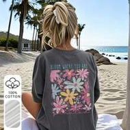 เสื้อยืดผู้หญิง Bloom Where You're Planted ลายสีสันสดใส ทรงหลวม ไซส์ใหญ่พิเศษ 100% คอตตอนบริสุทธิ์ ค