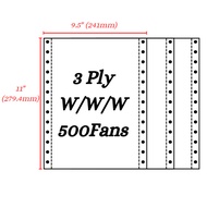 Premium Computer Form NCR Paper - 9.5" x 11" 3Ply NCR 500Fans [W/W/W - W/P/Y - W/P/B]