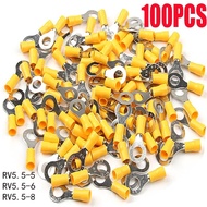 10/20/30/50/100pcs RV5.5-5 RV5.5-6 RV5.5-8 Insulated Yellow Ring Terminals Wire Cable Electrical Cri