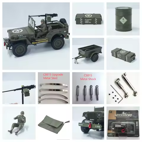 Upgrade Accessories Parts for JJRC C8815 Trailer Soldier Winch Canopy Metal Drive Shaft Shock Steel 