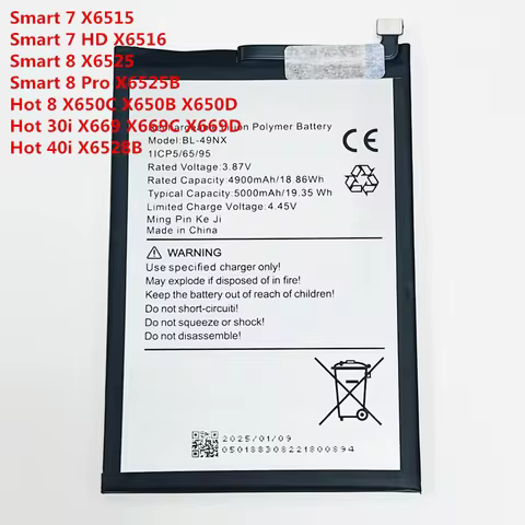 3.85V 5000mAh BL-49NX For Infinix Smart 7/Smart 7 HD/Smart 8/Smart 8 Pro/Smart 9/Hot 8/Hot 30i/Hot 4